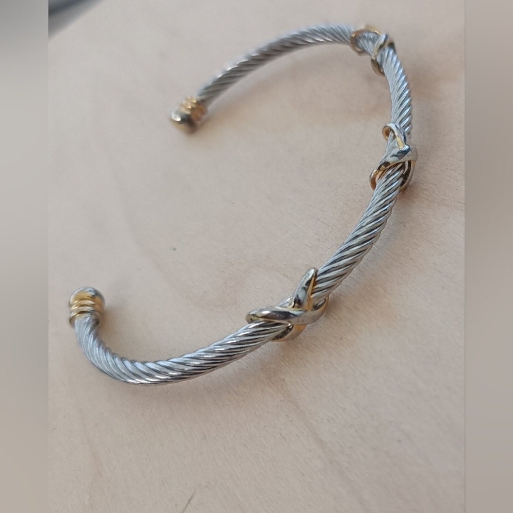 Twisted Cable Cuff Bracelet with Gold Accent